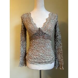 Ann Ferriday One Size Beaded‎ Lace y2k s boho fairy vintage Romantic top shirt